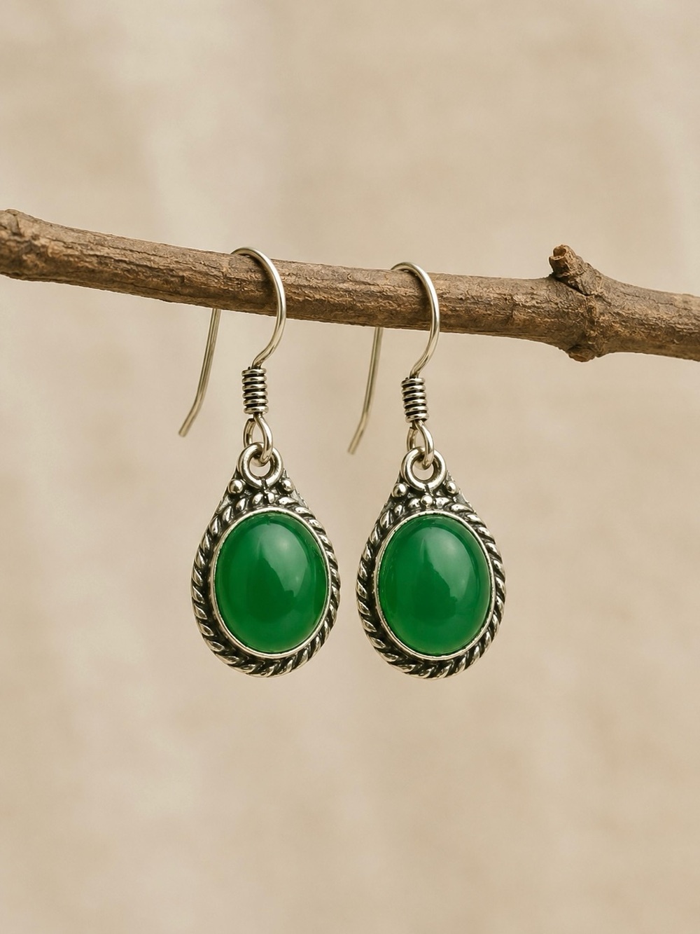 Dainty Natural Green Onyx 925 Silver 1” Earrings